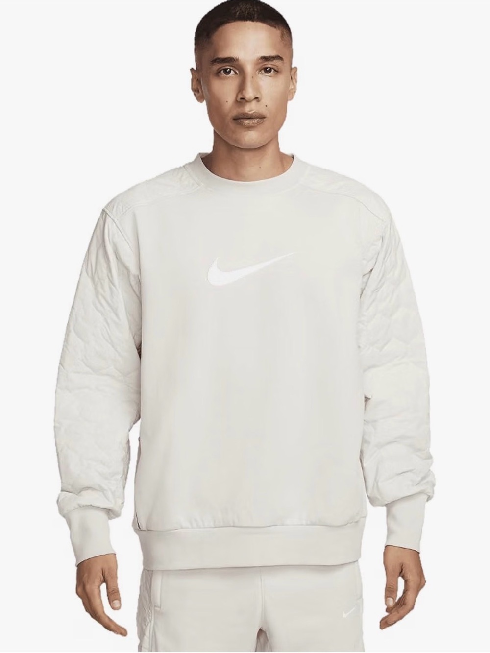 Nike Men’s Off-White Quilted-Sleeve Crewneck Sweatshirt